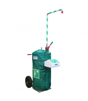 Mobile self-contained safety shower with eye wash and insulated jacket - 114 litre