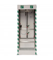 Multi-nozzle cubicle safety shower with detergent inducer and hose brush