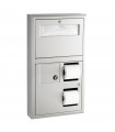 Surface-mounted, seat-cover dispenser, sanitary napkin disposal and toilet tissue dispenser