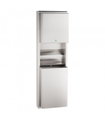 Surface-mounted convertible automatic, universal roll towel dispenser equipped with intuitive LED light/waste receptacle