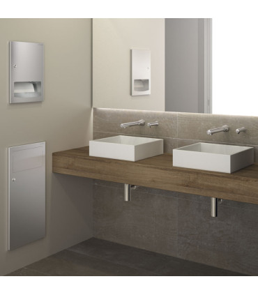 Recessed waste bin with flap