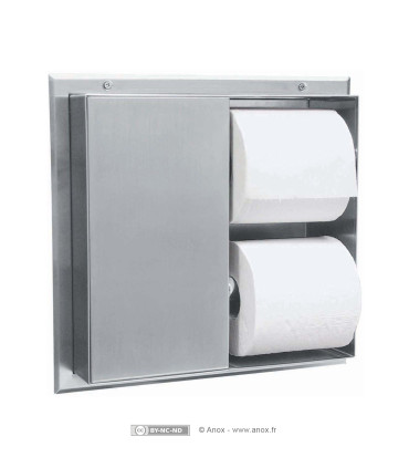Distributeur de papier toilette double rouleaux, à encastrer sur cloison