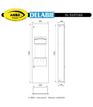 Recessed combi hand dryer and paper towel dispenser/bin